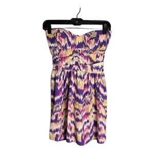 Parker Pink and Purple Print Silk Strapless Dress Sweetheart Neckline Size S